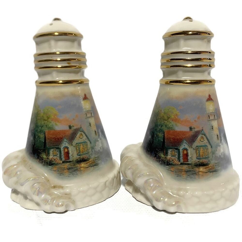 Lenox Thomas Kinkade Lighthouse Salt and Pepper Shakers The Light Of Peace 2002